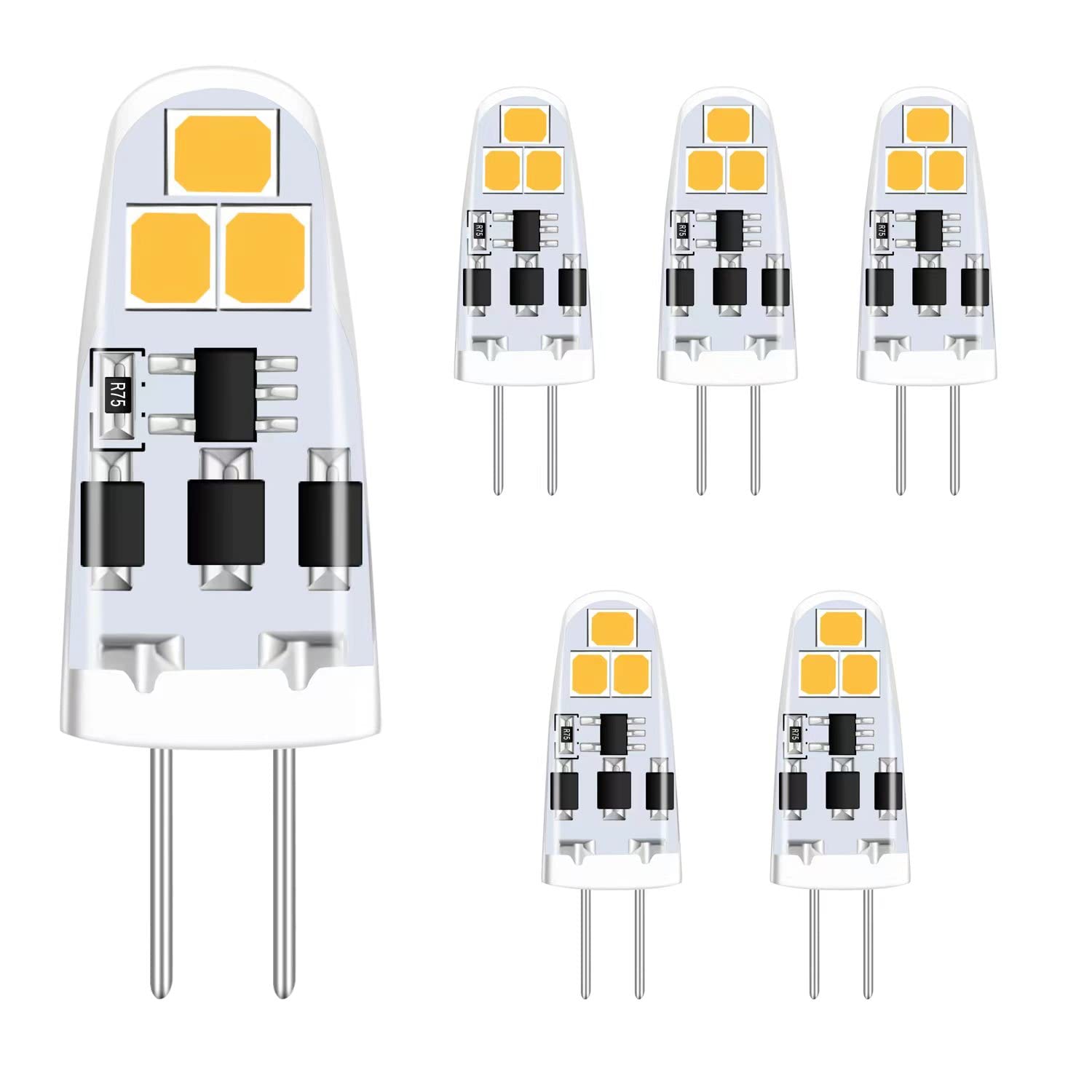 YUANHENLIZ Dimmable G4 LED Bulbs 2W Warm White Energy Saving Lamps 2W LED Lamp, AC/DC 12-24V G4 LED Light Bulb 6 Pack