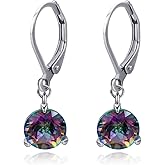 Halo Sparkle Teardrop Leverback Earrings for Women 18K White Gold Plated Opal/Cubic Zirconia Dangle Lightweight Hypoallergenic Jewelry Gifts for Wedding
