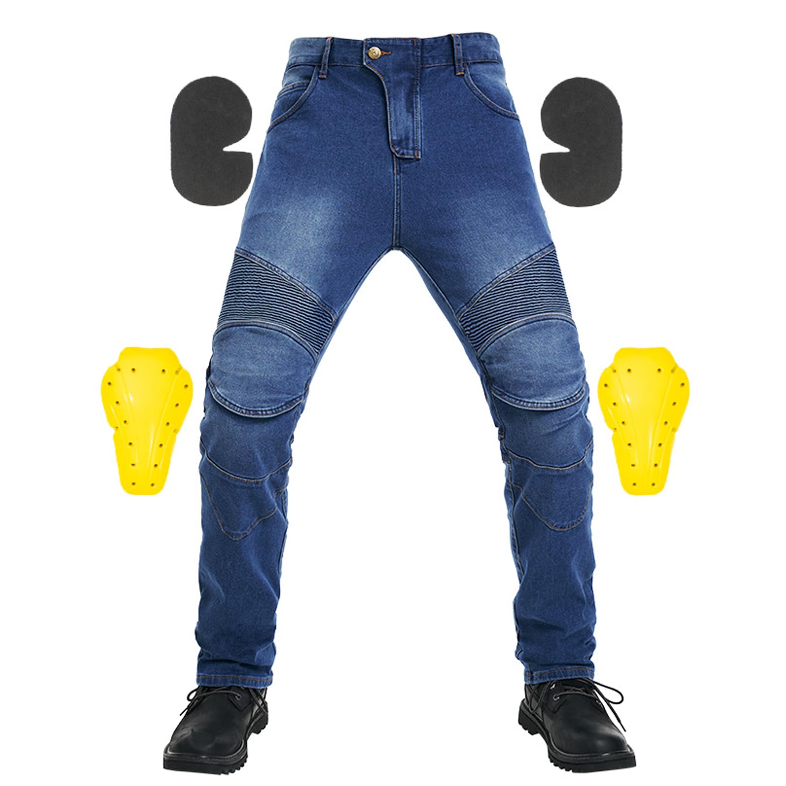 Photo 1 of Motorcycle Pants for Men & Women with 2 Knee & Hip Armor Protective Pad Elasic Motorcycle Riding Pants for Outdoor Activities Blue Size 34 Waist