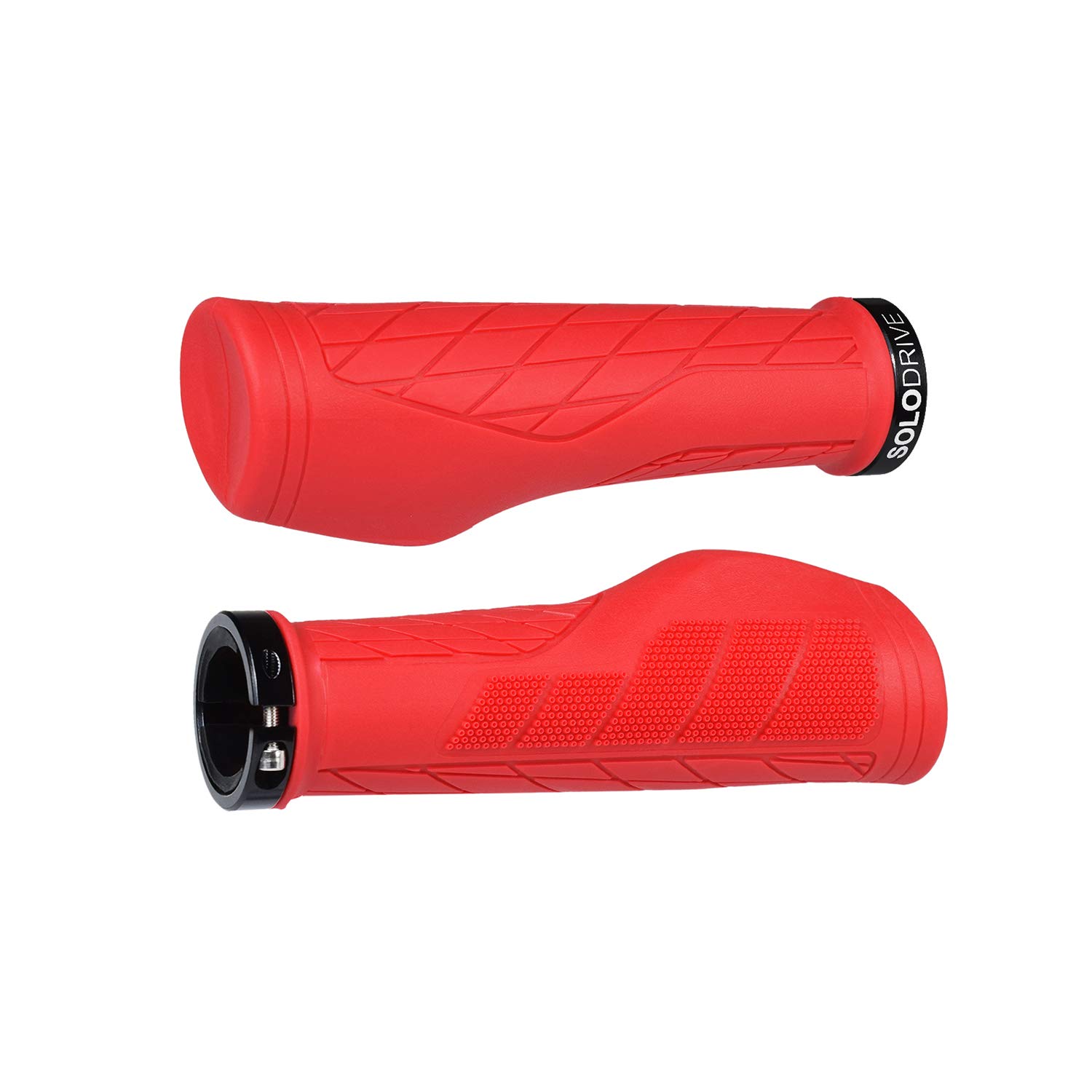 SOLODRIVE Ergonomic Design Mountain Bike Grips, Comfortable Bicycle Handlebar Grips, Single Lock-on and Non-Slip MTB Handle, Fit MTB, E-Bike, Hybrid, Scooter (Red)