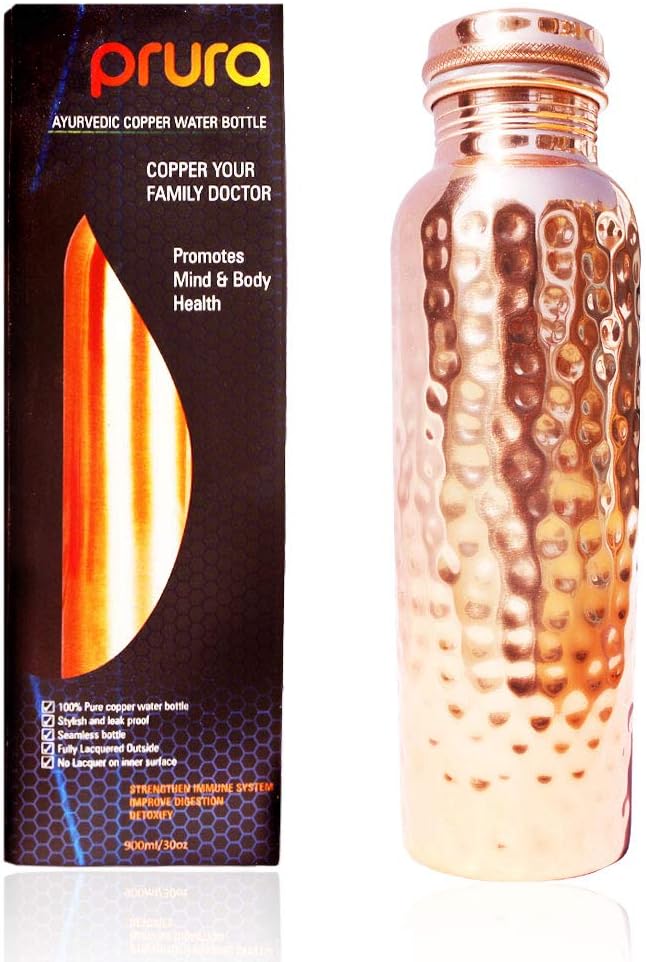 PRURA Copper Water Storage Bottle Pure Copper Health Benefits Joint Free Water Flask