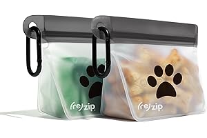 (RE)ZIP (re) zip Pet On-The-Go Bags 2-pack | Lightweight, Compact, Carabiner Clip | Airtight Closure | Water-Resistant | Food-Safe PEVA | Holds Treats, Poop Bags, Toys | Travel-Friendly