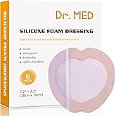 Dr.med Sacrum Silicone Foam Dressing with Adhesive Border 7.2"x7.2"-6 Pcs/Box, Absorbent Breathable Bed Sore Waterproof Sacral Bandage Pad for Pressure Ulcer Wound Dressing