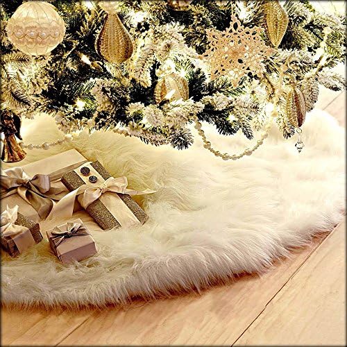 Christmas Tree Skirts White Faux Fur Tree Skirt X-mas Plush Tree Skirts Decoration Christmas Gift (30.7'' in Diameter)