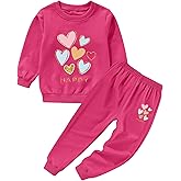 BOMDEALS Cute Toddler Girls Pants Set - Happy Valentines Day Heart Letter Little Kids Clothes Long Sleeve Outfits 2-6 Years
