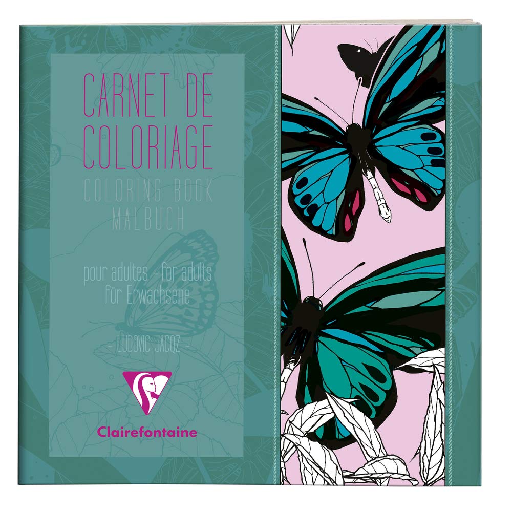 Clairefontaine 97507C - Booklet of 36 Printed Pages 120g/m² to Colour - Format 20x20 cm - Creative Leisure and Colouring Adults and Children - Butterflies theme