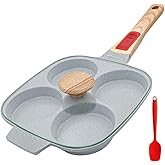 RANXINGST Nonstick Ceramic Egg Frying Pan with Lid, Pancake Pan with Detachable Handle 4 Cups Fried Egg Pan for Breakfast, In