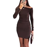 ZERMOM Women Off Shoulder Long Sleeve Bodycon Mini Dress - Elegant Ruched Party Cocktail Dress for Women Fall