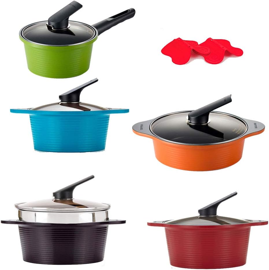 Happycall Alumite Ceramic Nonstick Pots 5-Set 12pc Pot with lid, Cooking Frying pan Wok