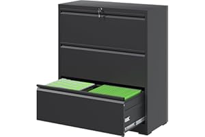 FLIXELIO File Cabinets 3 Drawer,Metal Office Storage Filing Cabinet with Lock,Black Lateral Filing Cabinet for Home Office,Horizontal Locking File Cabinets for Legal/Letter/A4,Assembly Require,Black