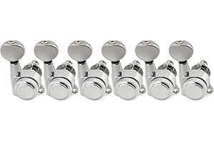 Musiclily Pro 6-in-line 18:1 Ratio Full Sealed Locking Machine Heads Tuners Tuning Pegs Keys with Vintage Oval Button 45 Degree Screw for Strat Tele Style Electric Guitar, Chrome