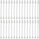 UNICRAFTALE 30Pcs 304 Stainless Steel Curb Chain Extender End Chains with Lobster Claw Clasps and Heart Chain Tabs 75mm Long Bracelet Necklace Extension Chains for DIY Jewelry Making