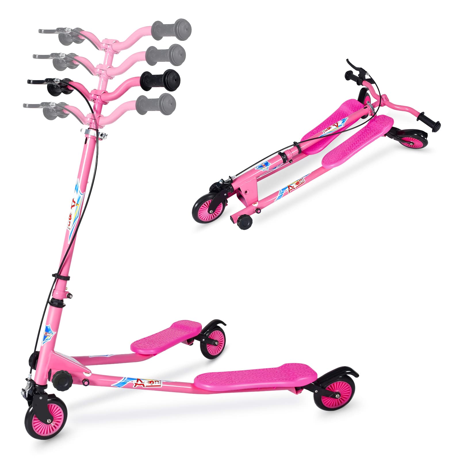 Kids Swing Scooter, 3 Wheels Drifting Scooter/Wiggle Scooters with Adjustable Height & Foldable for Boys/Girl/Ages 5-12 Years