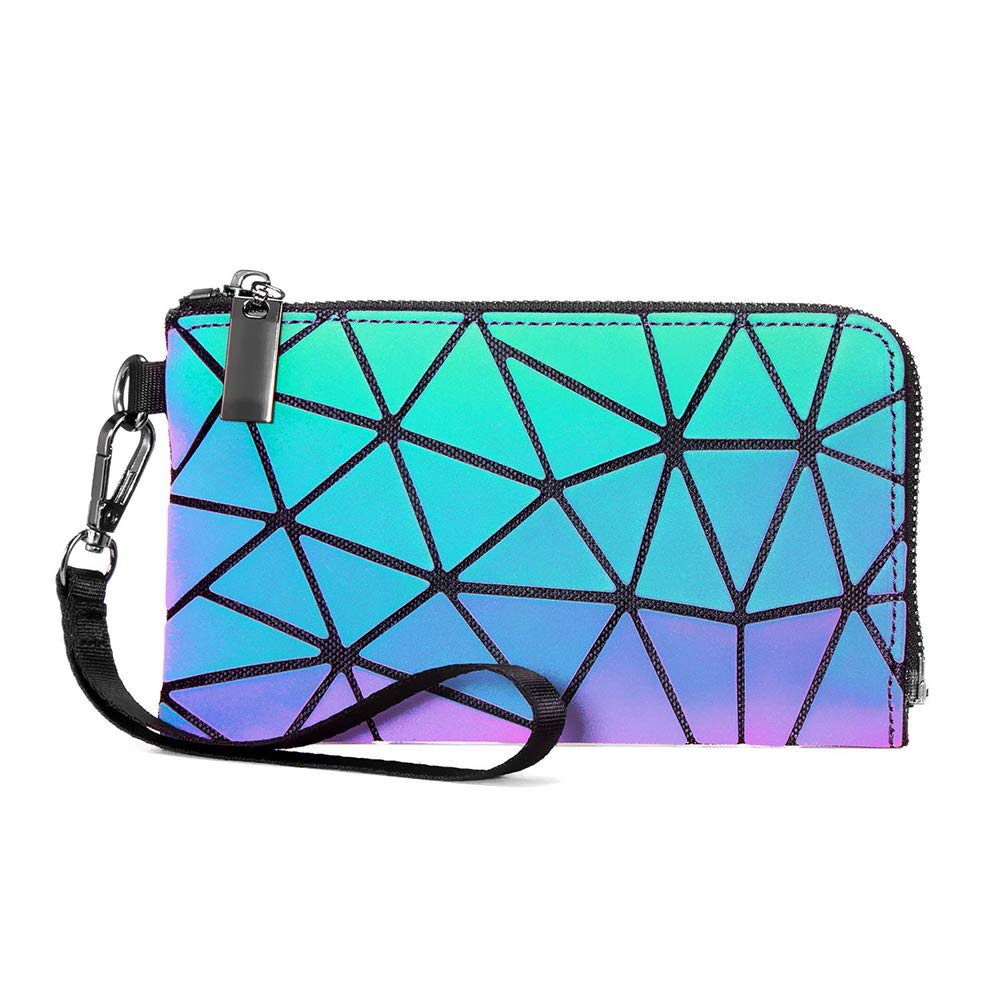 Excras Creative Clutch Geometric Luminous Purse Holographic Reflective Handbag for Women Gift, As Shown