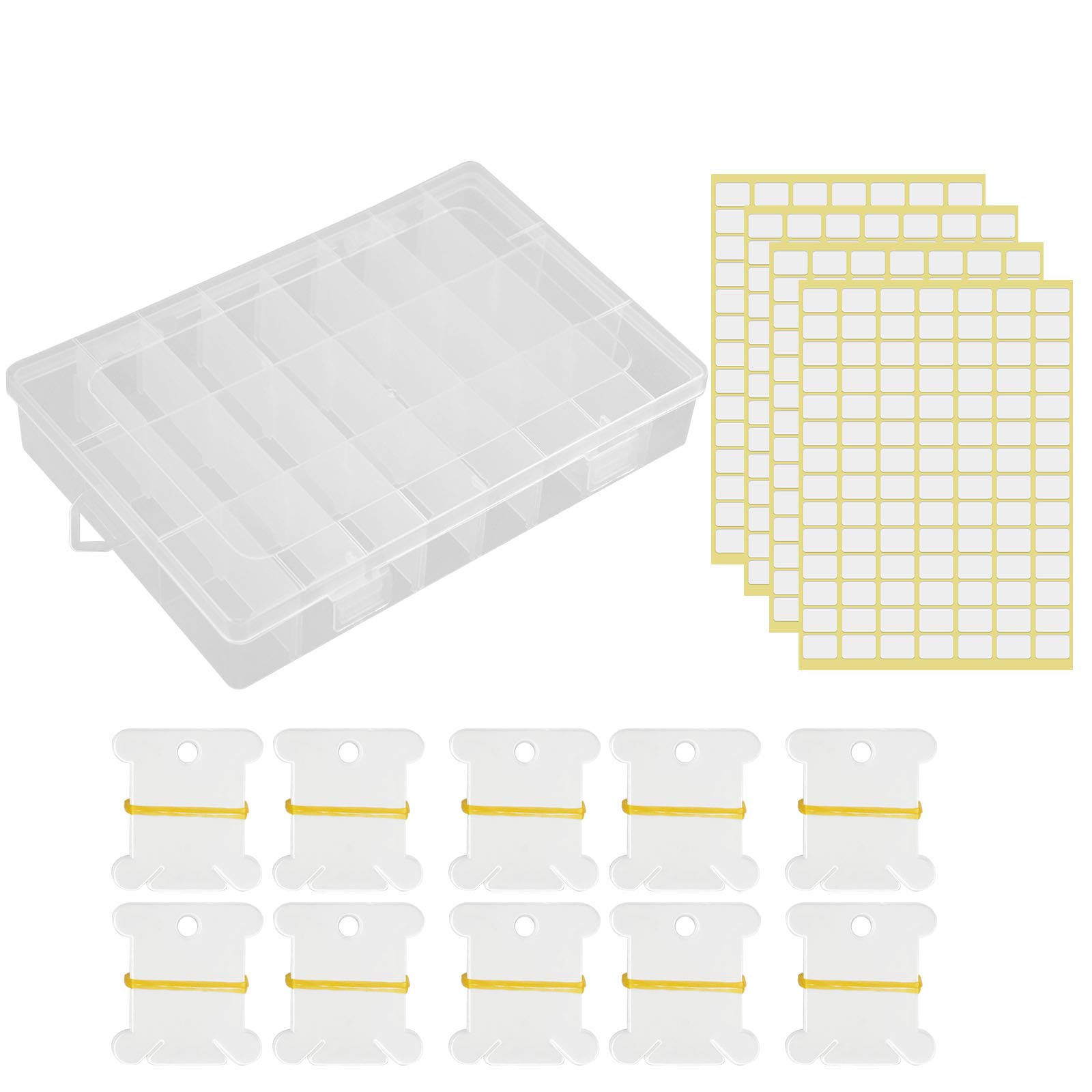 100Pcs Plastic Floss Bobbins and Embroidery Thread Organiser Storage Box with 98Pcs Floss Number Stickers for Embroidery Stitch Sewing Craft DIY