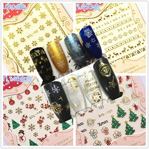 CHARMING MAY Merry Christmas Metallic 3D Tattoos Self-adhesive Manicure Decals Nail Art Sticker 12Packs