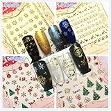 CHARMING MAY Merry Christmas Metallic 3D Tattoos Self-adhesive Manicure Decals Nail Art Sticker 12Packs