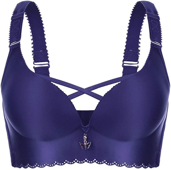 Plus Size Women's Sexy Lace Front Criss Cross Bra Push Up Soft Cup Bra