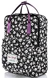 HotStyle Girls Floral Print Handbag Backpack - Waterproof Fits 13 inches Laptop - Black