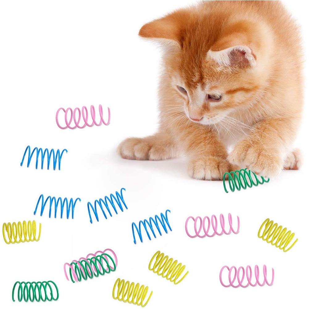 YUIP 20 PCS Cat Spring Toys, Plastic Coil Spiral Springs Toys for Cat Kitten Pets for Swatting, Biting, Hunting, and Active Healthy Play, Pets Novelty Gift