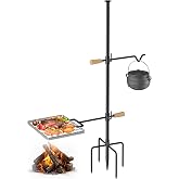 QuillVox Campfire Grill Grate with Swivel Handle, Campfire Cooking Equipment - Fire Pit Grill Grate with Heavy Duty Steel, For Outdoor BBQ Camping and Cooking, Black