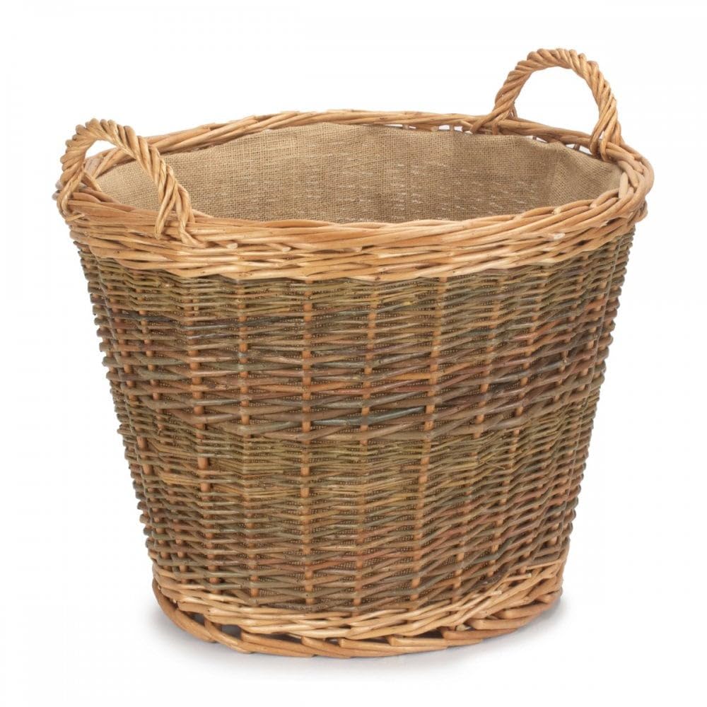Unpeeled & Buff Willow Wicker Round Log Basket - lined