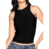 CavenaLab Tank Top with Built in Bra for Women Padded Ribbed Casual Sleeveless Camisole Long Crop Top