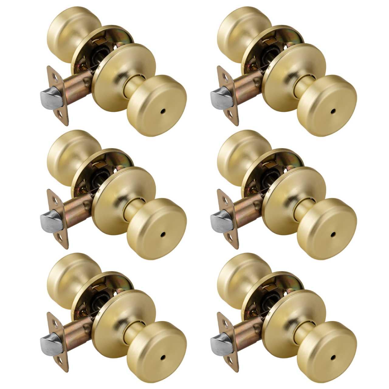 Photo 1 of STARPY 6 Pack Satin Brass Interior Door Knobs, Pismo Gold Door Knob with Lock, Privacy Door Handles Interior for Bath & Bed