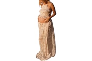 AUJUBUY Maternity 2 Piece Maxi Skirt Sets Summer Backless Halter Tank Crop Top Long Skirt Going Out Photoshoot Beach Outfits