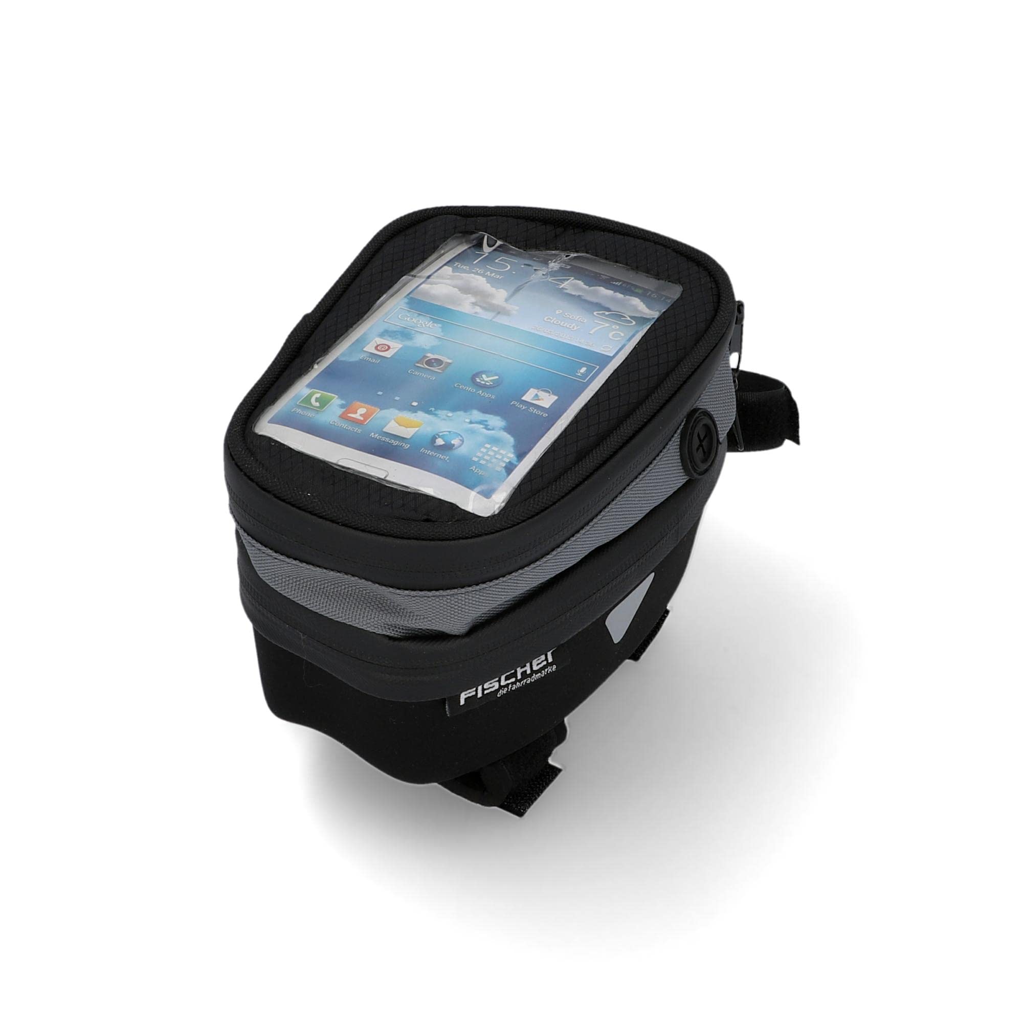 Fischer Premium with Integrated/Smartphone and Touchscreen Protector Top Tube Bag – Black, One Size