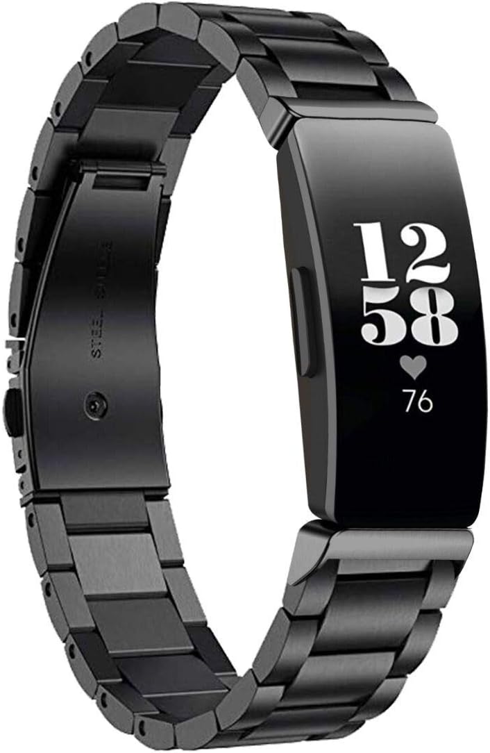 Goseth Compatible with Inspire HR & Inspire Band, Replacement Solid Stainless Steel Metal Accessory Band Compatible with Inspire HR & Inspire (Black)