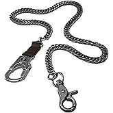 Ahiller Wallet Chain for Men Women 25" Long Stainless Steel Keychain Pant Chains with Leather link n Dual Lock Carabiner Clip