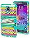 Galaxy Note 4 Phone Case, Bastex Heavy Duty Hybrid Protective Soft Teal Silicone Cover Hard Green Tribal Aztec Design Case for Samsung Galaxy Note 4