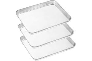 Baking Pans Sheet, 3 Piece Large Cookie Sheets Stainless Steel Baking Pan for Toaster Oven, Umite Chef Non Toxic Tray Pan, Mirror Finish, Easy Clean, Dishwasher Safe, 10 x 8 x 1 inch