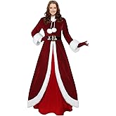 Haysandy Mrs Claus Costume Women Christmas Claus Costume Santa Dress Velvet Hooded Xmas Cosplay Outfit with Gloves
