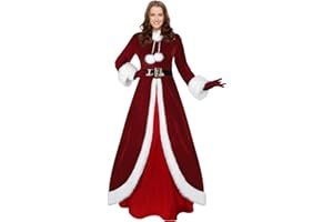 Haysandy Mrs Claus Costume Women Christmas Claus Costume Santa Dress Velvet Hooded Xmas Cosplay Outfit with Gloves