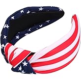 Bookay American Flag Headbands for Women Girls USA 4th of July Wide Knottted Headband Red White and Blue Star Stripe Patriotic Headbands Hair Hoop Independence Day Hair Accessories Gifts