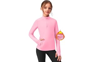 Zaclotre Girls Fleece Long Sleeve Shirts Half Zip Pullover Sweatshirt with Pockets Kids Athletic Winter Jacket
