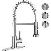 TOYWIA Kitchen Faucets with Pull Down Sprayer, Brushed Nickel Stainless Steel Single Handle Pull Out Spring Sink Faucet, 3 Function Sprayer 1 or 3 Hole Deck Plate for Farmhouse Laundry Rv Bar