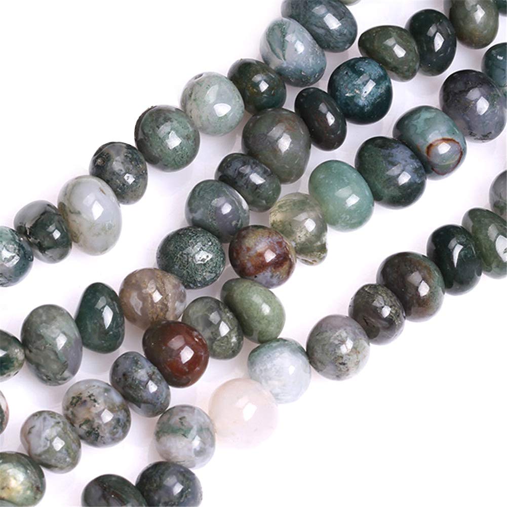 Sweet & Happy Girl's Store 8-10x12-14mm Potato Shape Gemstone Moss Agate Beads Strand 15 Inch Jewellery Making Beads