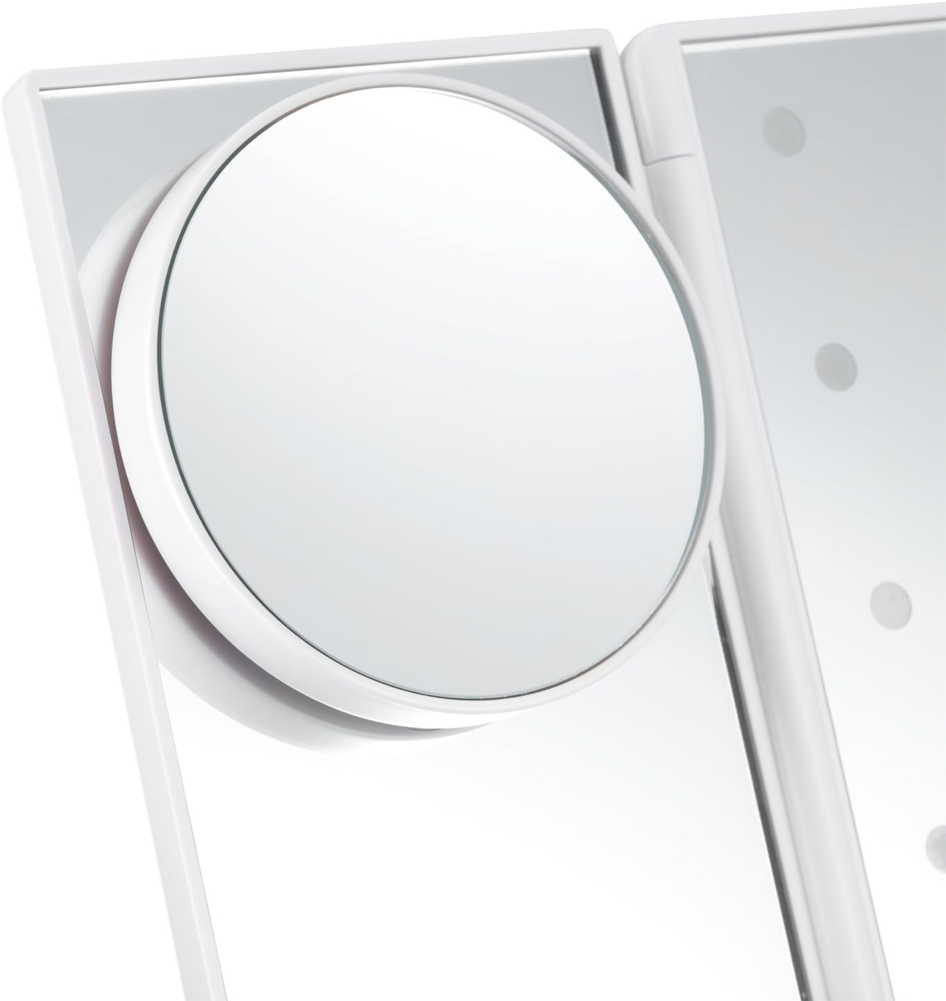 Magicfly Vanity Mirror Lighted Makeup Mirror 10X 3X 2X 1X Magnifying Mirror with 21 LED Lights, Trifold Mirror with Touch Screen, Adjustable Brightness & Stand, Dual Power Supply Mode, White -