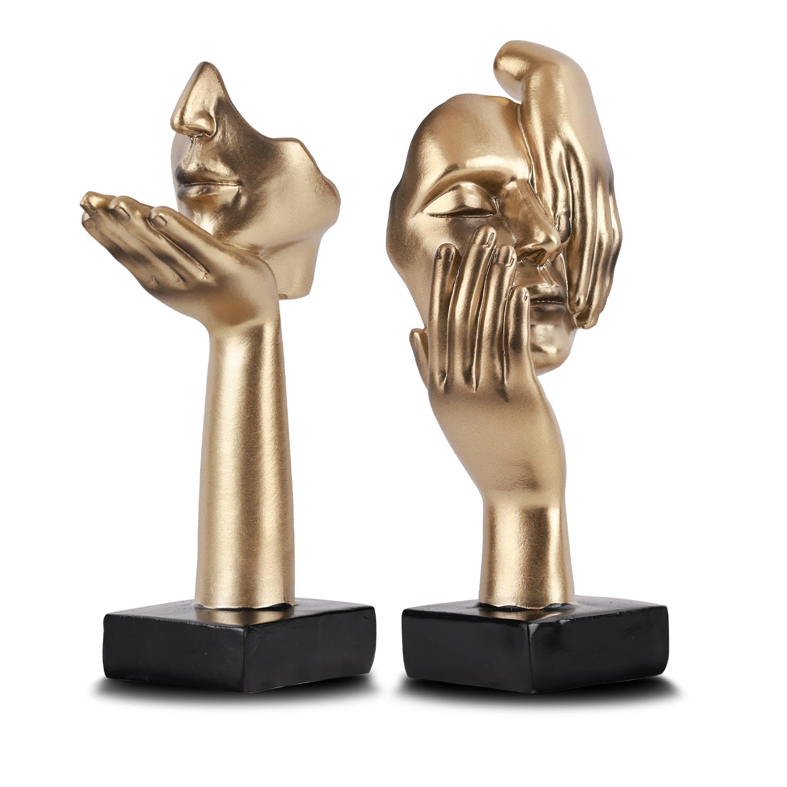 oliruim 2 Pieces Thinker Statue, Golden Black Abstract Art Sculpture Modern Home Decor Desk Decoration Christmas New Year Gift (2pcs, Gold)