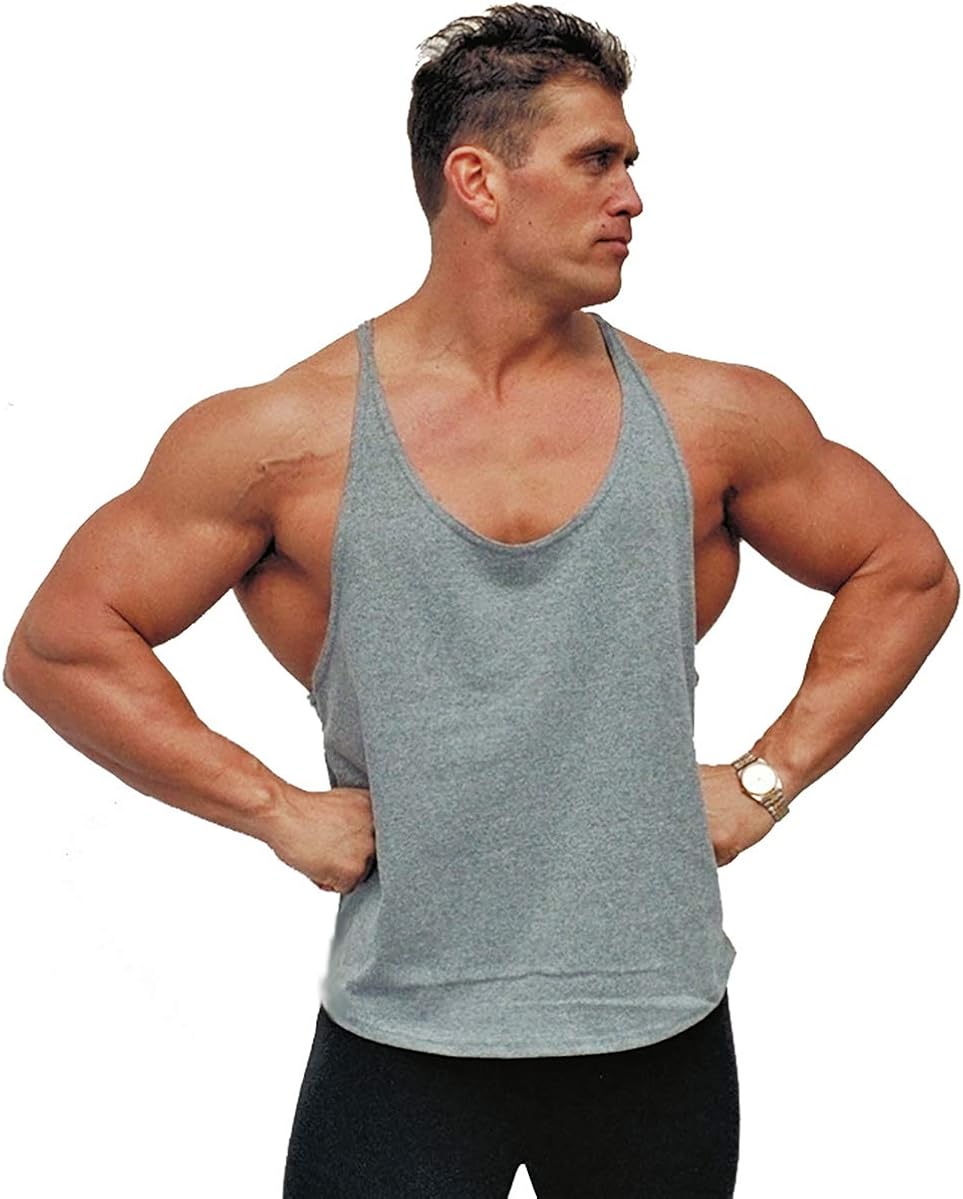 Prefer for Exercise Mens Stringer Bodybuilding Workout Gym Tank Tops Y Back Vest 100 Cotton