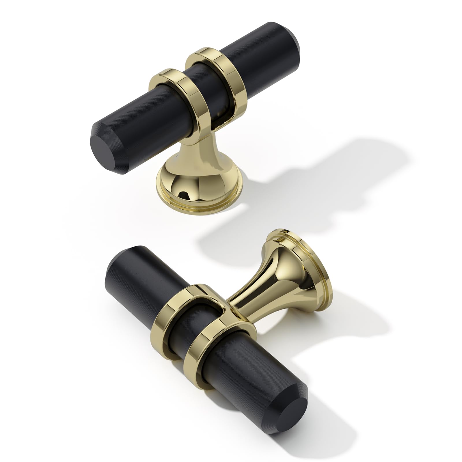 Furniware Pack of 5 Cabinet Knobs Pulls, Drawer and Door Handles, Furniture Cupboard Drawer Dresser Handles and Knobs for Kitchen, Bathroom - Gold + Black