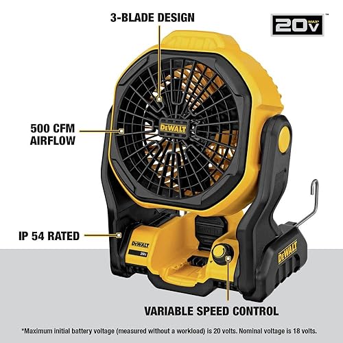DEWALT 20V MAX Cordless Fan for Jobsite, 11-Inch, Tool Only