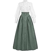 NSPSTT Victorian Edwardian Dress for Women 1800s Dress for Women Renaissance Costume Blouse Skirt 2PC Outfits