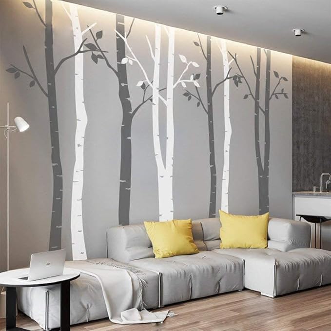 Amazon.com: N.SunForest 7.8ft Grey and White Birch Tree Vinyl Wall