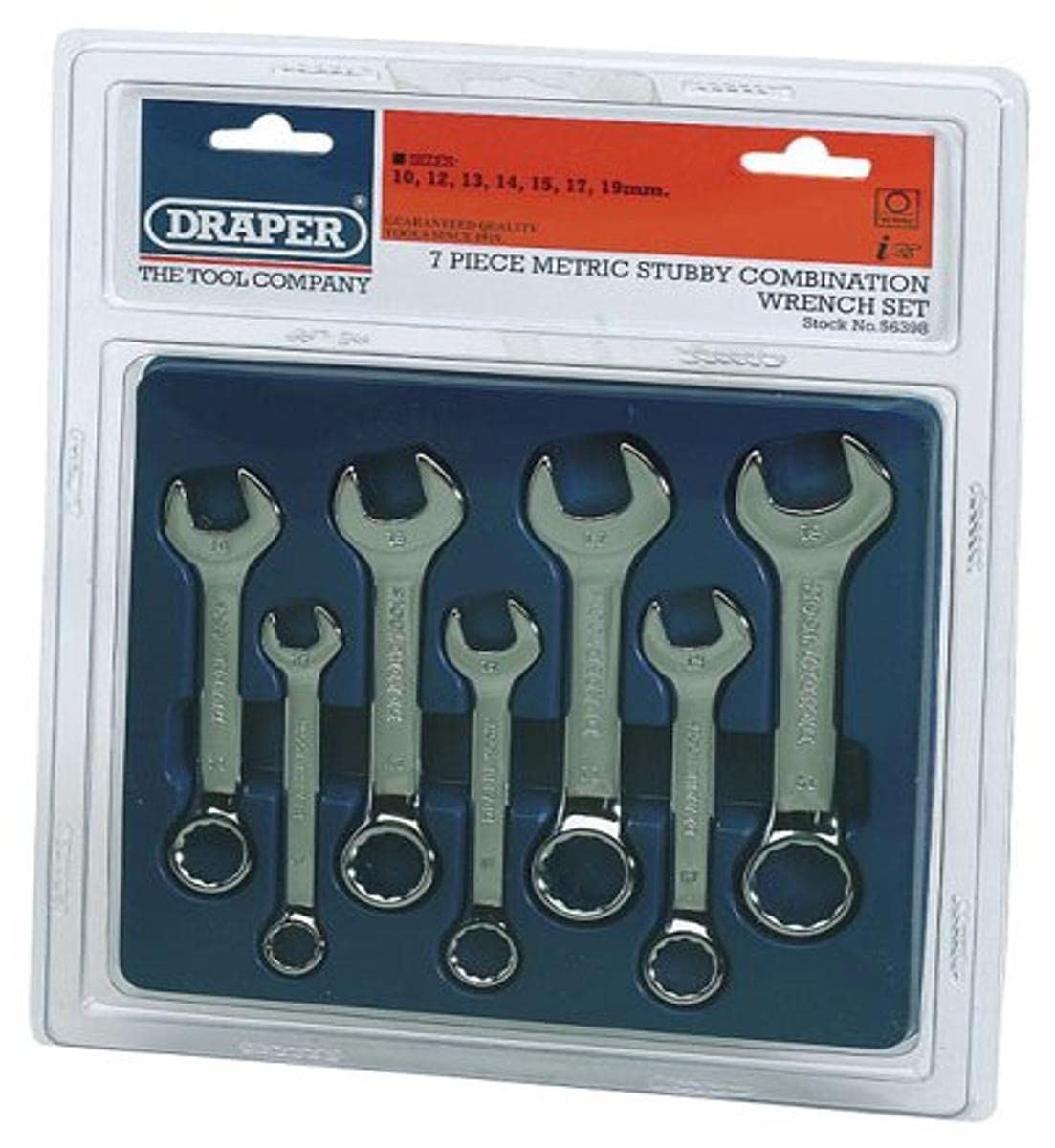 Draper 56398 Hi-Torq Metric Stubby Combination Spanner Set, 7 Pieces