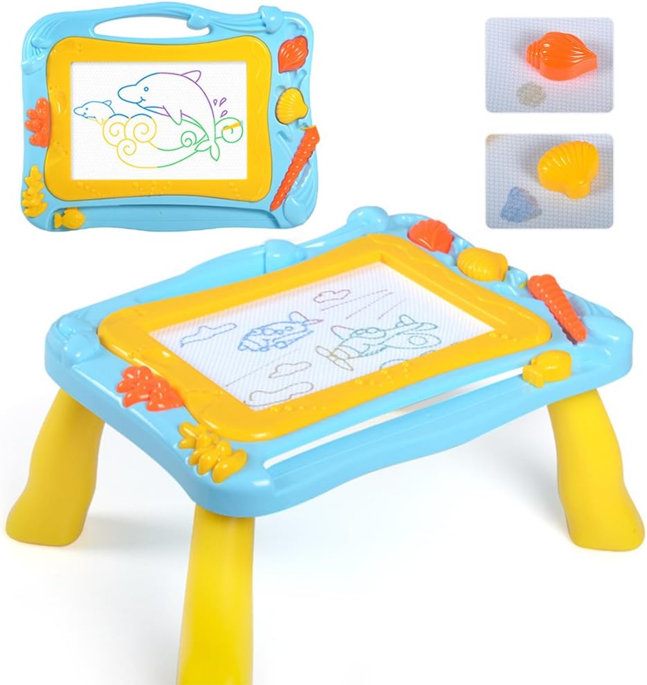 Magnetic Drawing Board Table 2 in 1 Colorful Erasable Doodle Toys with Stamps and Pen for Children Kids