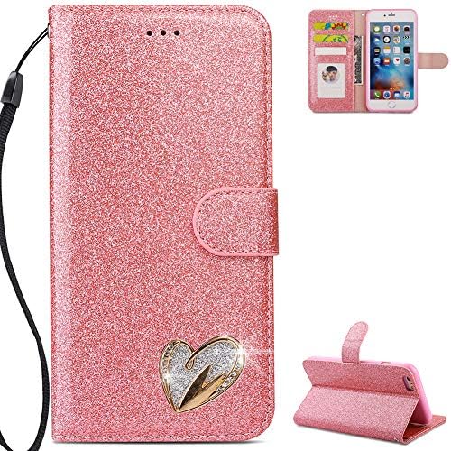 FBNK iPhone 6 Plus Cover, iPhone 6s Plus Phone Case Glitter Sparkly Flip Case Pink Love Design Folio Stand Purse Folio Magnetic Buckle Protective Cover